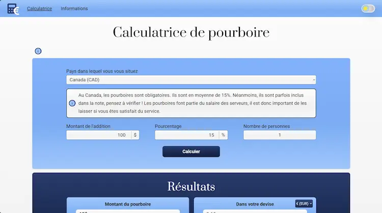 Calculatrice de pourboire